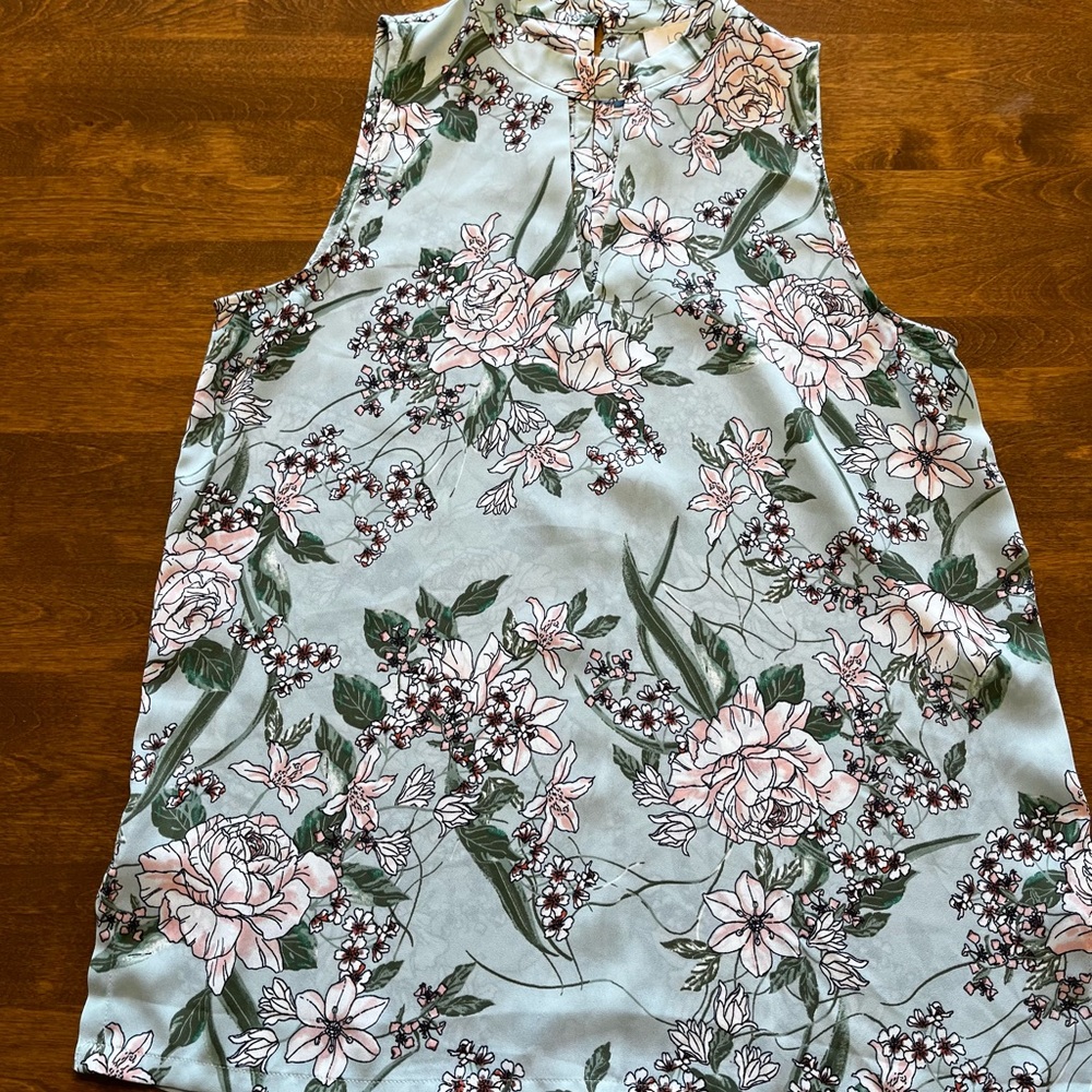 Loft Outlet Sleeveless Green Floral Blouse XS